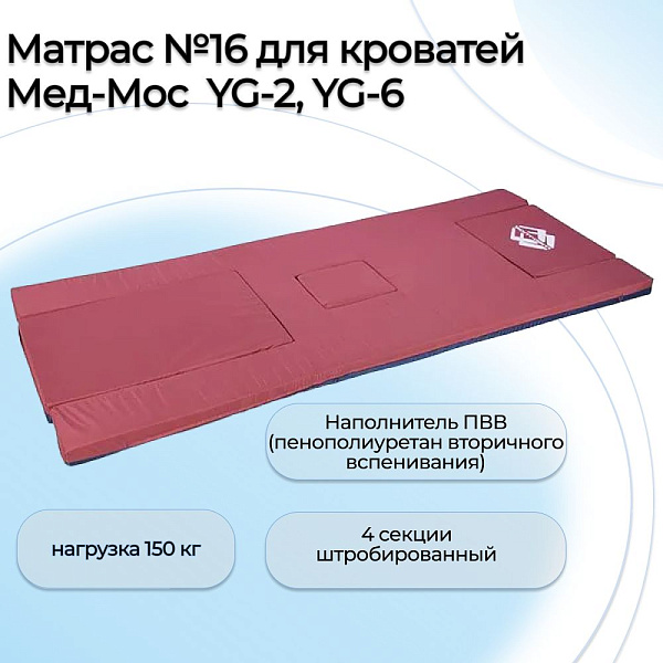 Многосекционный медицинский матрас Мед-Мос Belberg №16 1900х900х60 мм из поролона Алорган плотностью 60 кг/м³ со штробами 900х10х10 мм для функциональных кроватей при уходе за лежачими больными