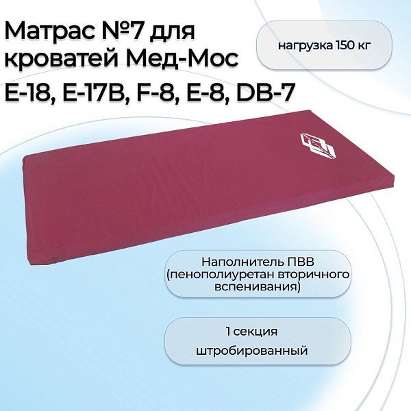 Медицинский ортопедический матрас Мед-Мос 195х90х8 см для функциональных кроватей с блоком из листового поролона 60 кг/м³ и съемным влагозащитным мембранным чехлом на молнии под нагрузку до 150 кг